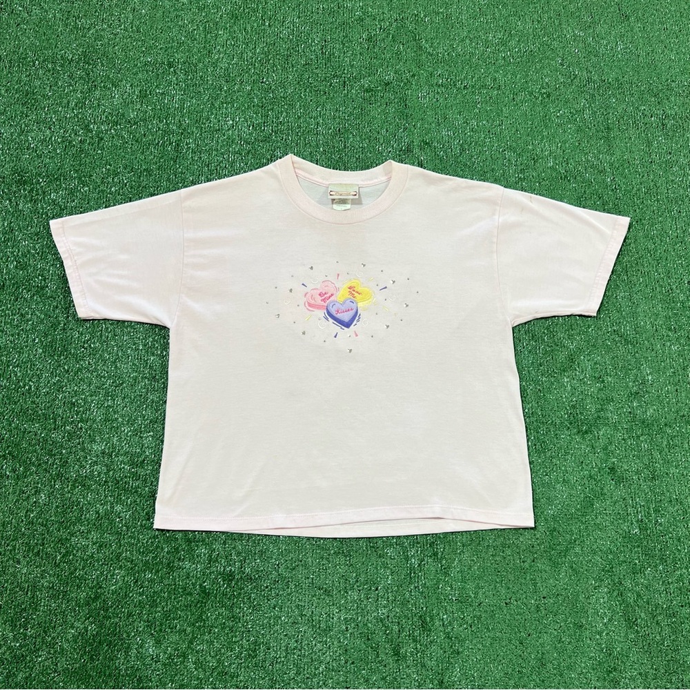 Vintage Valentines Day baby pink crop top tee